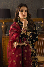 RT1208-Winter 3PC Velvet Heavy Embroidered Shirt With Organza Heavy Embroidered Dupatta