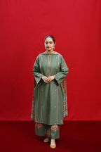 RT1275 - 3PC DHANAK EMBROIDERED SHIRT WITH PASHMINA PRINTED SHAWL