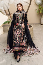 RT944- Qalamkar - 3PC Lawn Embroidered Shirt with Embroidered Slub Net Dupatta