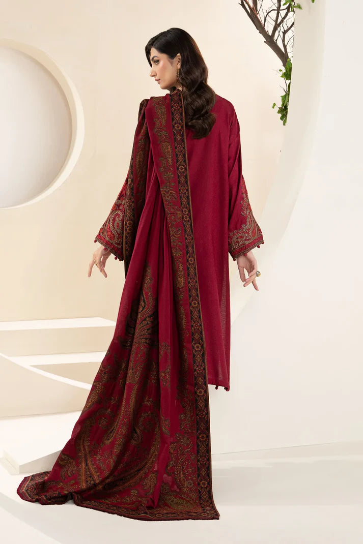 RT1213-3PC KhaddarWinter Embroidered Suit with Printed Wool Shawl