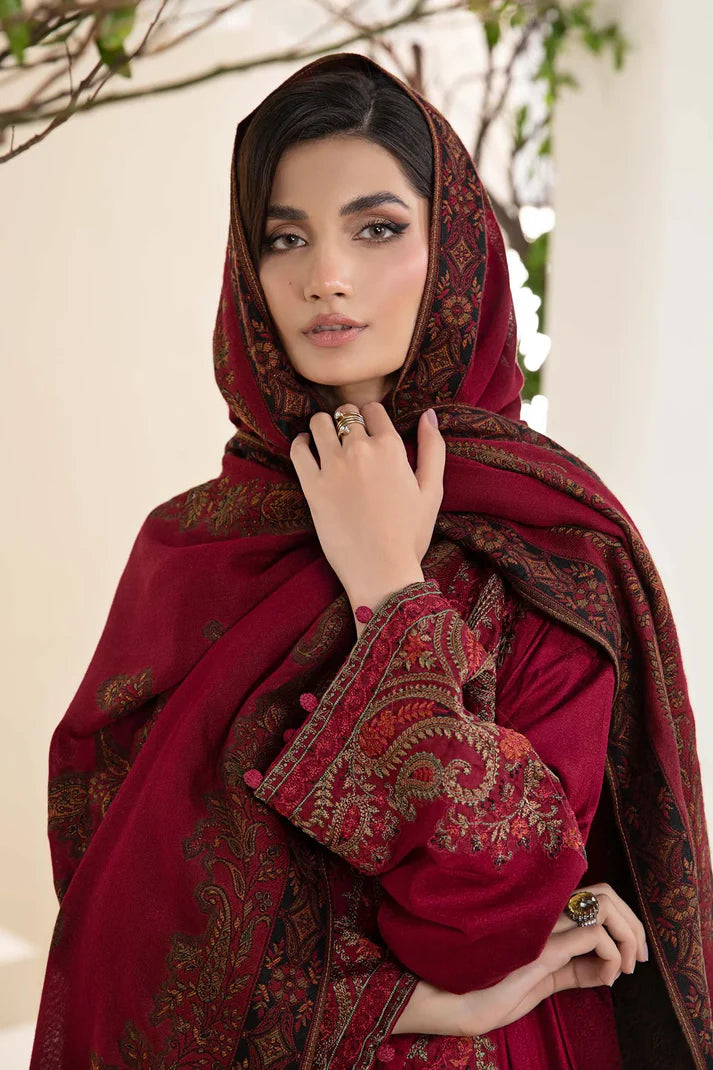 RT1213-3PC KhaddarWinter Embroidered Suit with Printed Wool Shawl