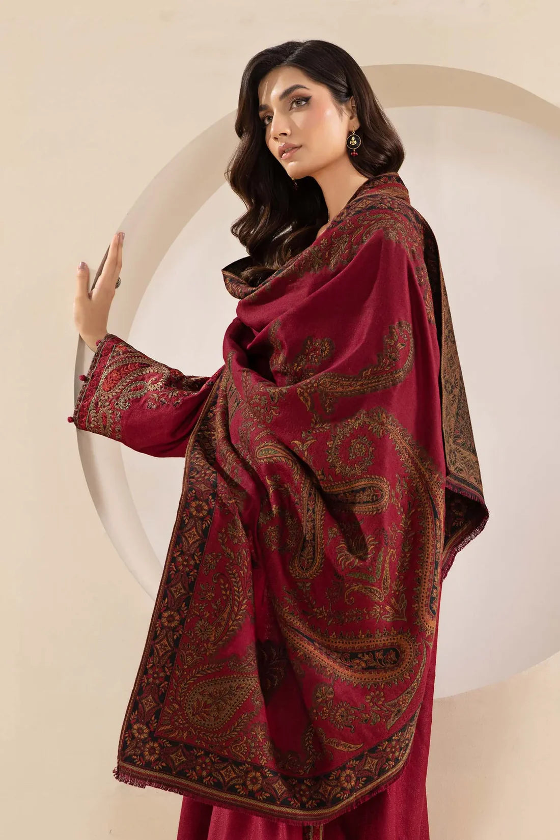 RT1213-3PC KhaddarWinter Embroidered Suit with Printed Wool Shawl