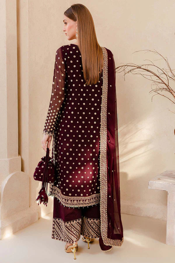 RT1209-Winter Unstitched 3PCs Embroidered Velvet Dress With Embroidered Organza Dupatta