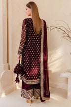 RT1209-Winter Unstitched 3PCs Embroidered Velvet Dress With Embroidered Organza Dupatta