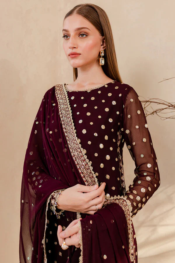 RT1209-Winter Unstitched 3PCs Embroidered Velvet Dress With Embroidered Organza Dupatta