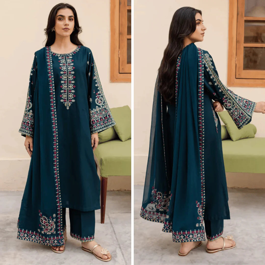 RT919 - Sapphire 3PC Dhanak Winter Embroidered Suit