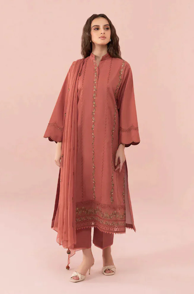 RT834-SUMMER 3PC Lawn Embroidered Shirt With Chiffon Embroidered Dupatta