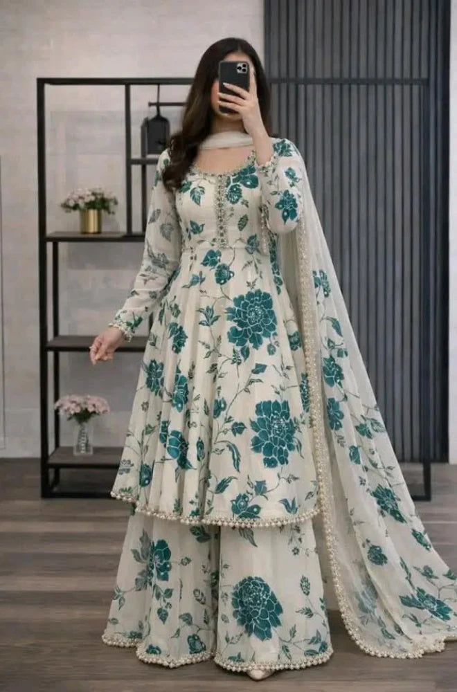 RT1353-RIWAJTann - 3 piece Lawn frock style Printed suit