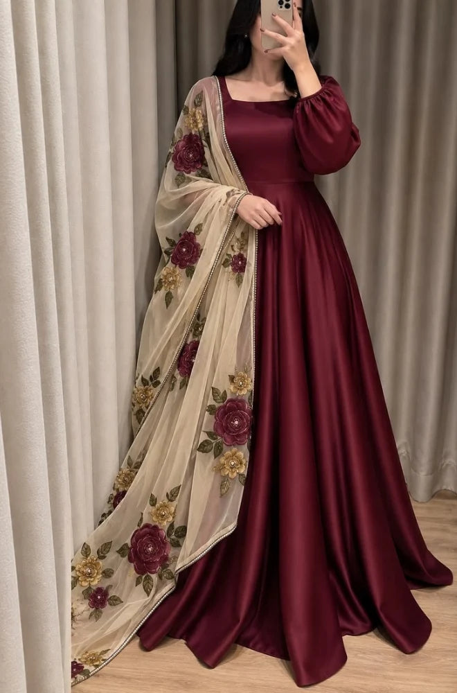 RT1404-Bunaai - Winter - Frock Silk Embroidered Suit