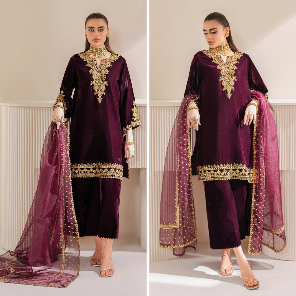 RT1214 - Baroque Winter  Embroidered Velvet 3piece suit