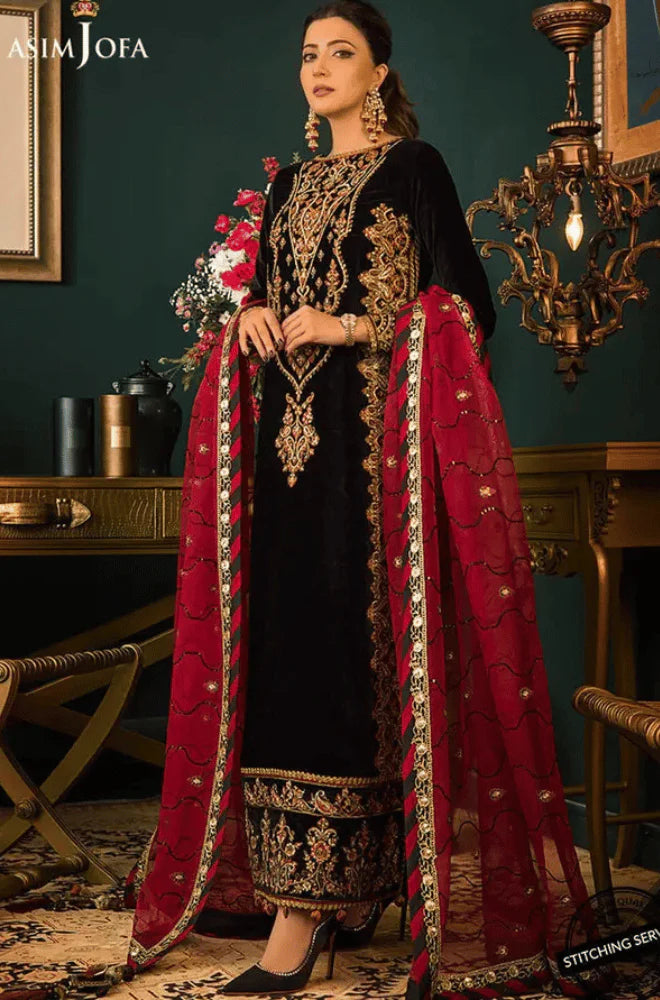 RT1207-Asim jofa Embroidered Velvet Winter 3piece suit