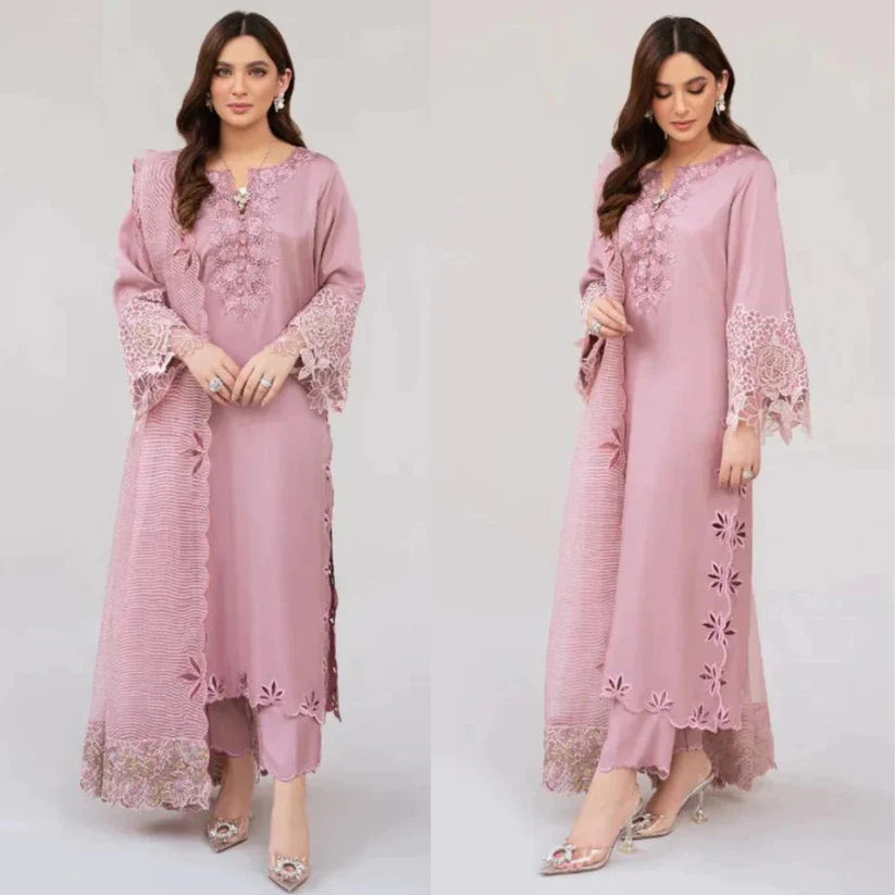 RT1059-winter Khaddar Unstitched 3 Piece Embroidered Dress with Embroidered Monar Duppatta