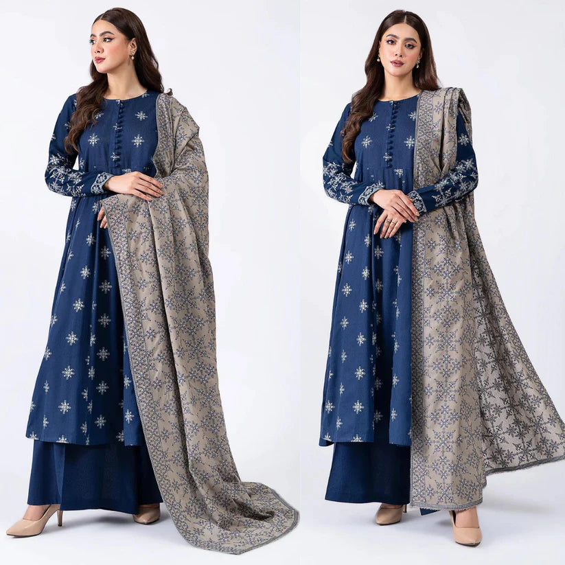 RT1072-WINTER 3-Pc Embroidered Dhanak Suit with Heavy Embroidered Dhanak Shawll