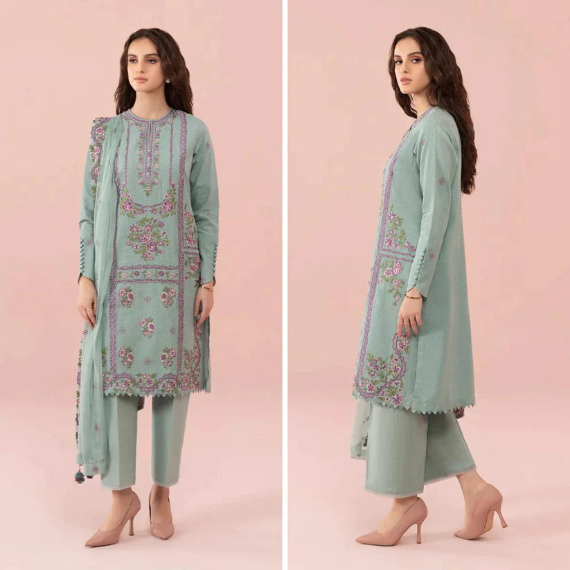 RT842-SUMMER 3PC Lawn Embroidered Shirt With Chiffon Embroidered Dupatta