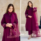 RT876-SUMMER 3PC Lawn Embroidered Shirt With Organza Embroidered Dupatta