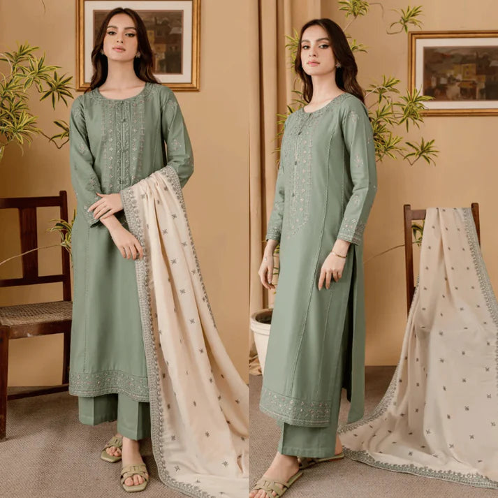 RT1219-Sapphire - Winter 3PC Dhanak Embroidered Suit