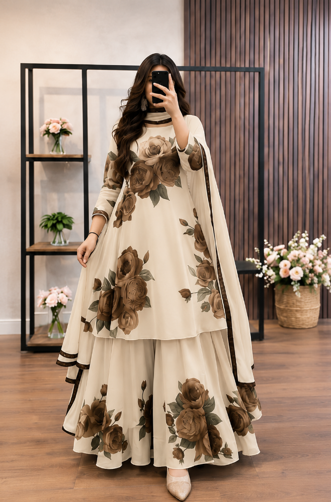 RT1355-RIWAJTann - 3 piece Lawn frock style Printed suit