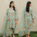 RT445-Nisa Sea Green Lawn unstitched digital printed 3 pc dress with Diamond dupata