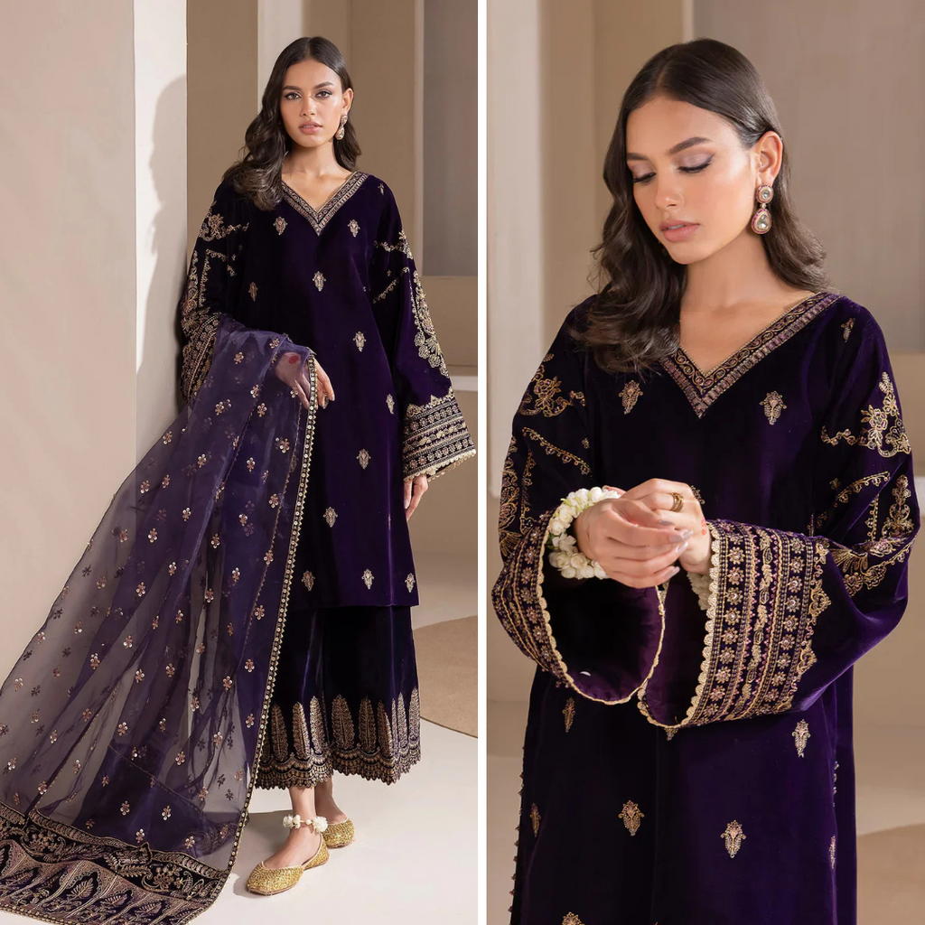 RT1201-Winter Baroque - Embroidered Velvet 3piece suit