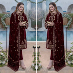 RT1203-Azure Embroidered Velvet Winter 3piece suit