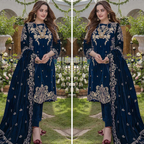 RT1204-Azure Embroidered Velvet Winter 3piece suit