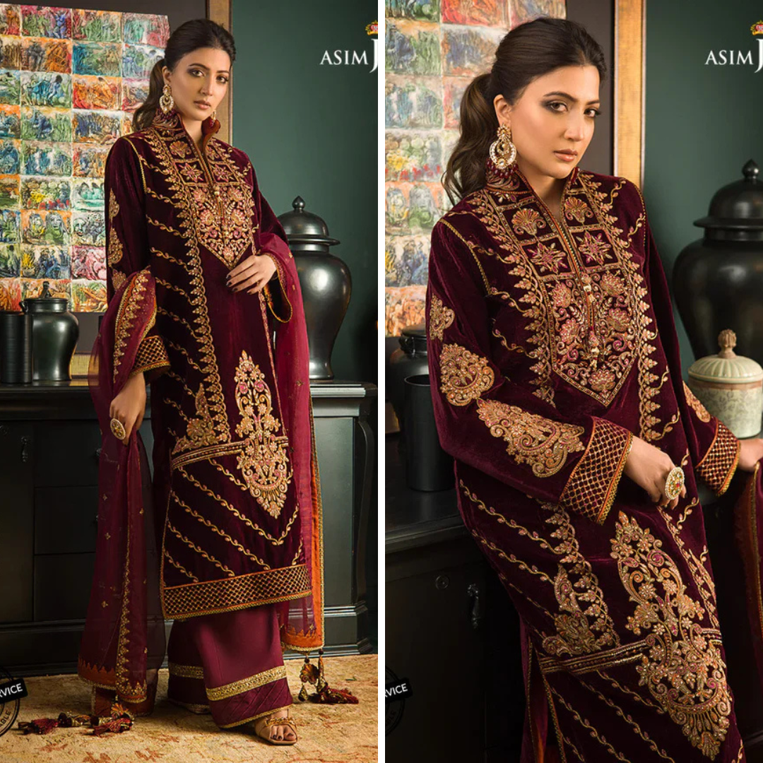 RT1205-Asim jofa Embroidered Velvet Winter 3piece suit