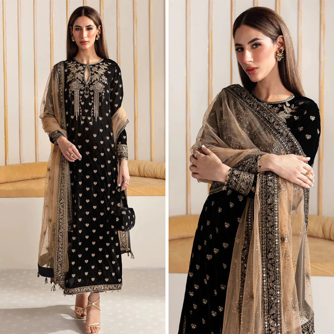 RT1206-Baroque Embroidered Velvet Winter 3piece suit