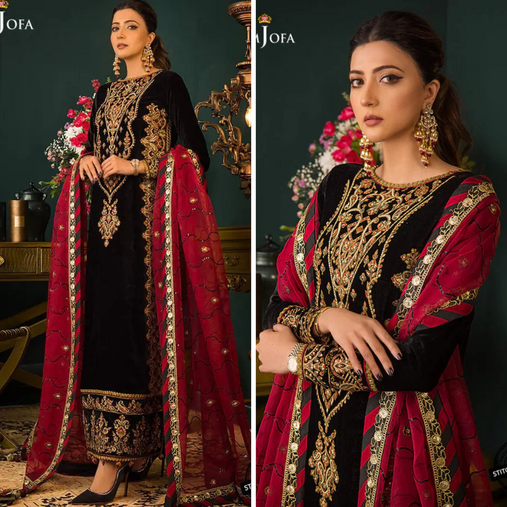 RT1207-Asim jofa Embroidered Velvet Winter 3piece suit