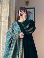 RT1286-RiwajTann - winter Velvet Dress with Printed Dhanak Shawl