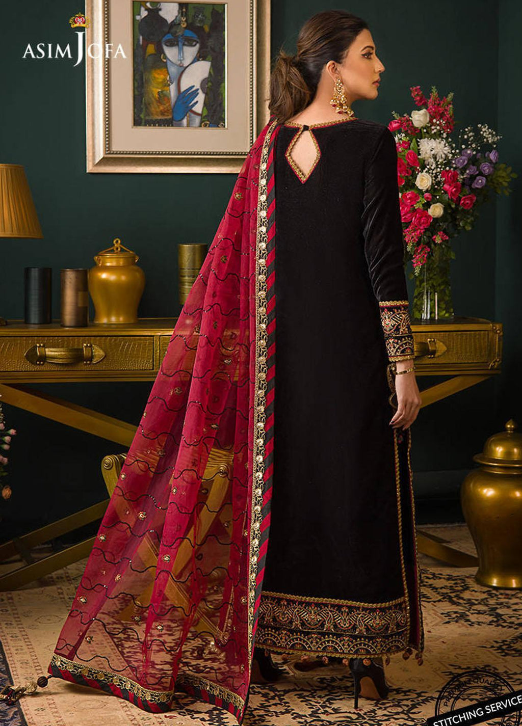 RT1207-Asim jofa Embroidered Velvet Winter 3piece suit