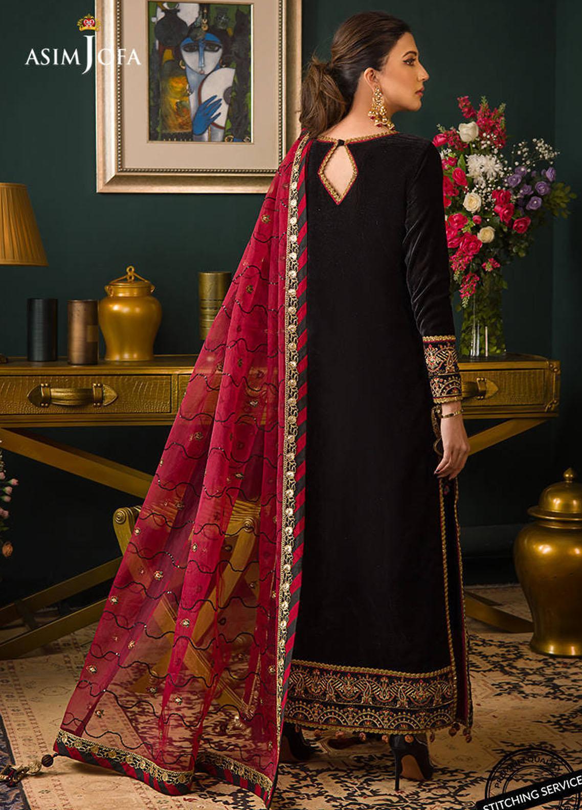RT1207-Asim jofa Embroidered Velvet Winter 3piece suit