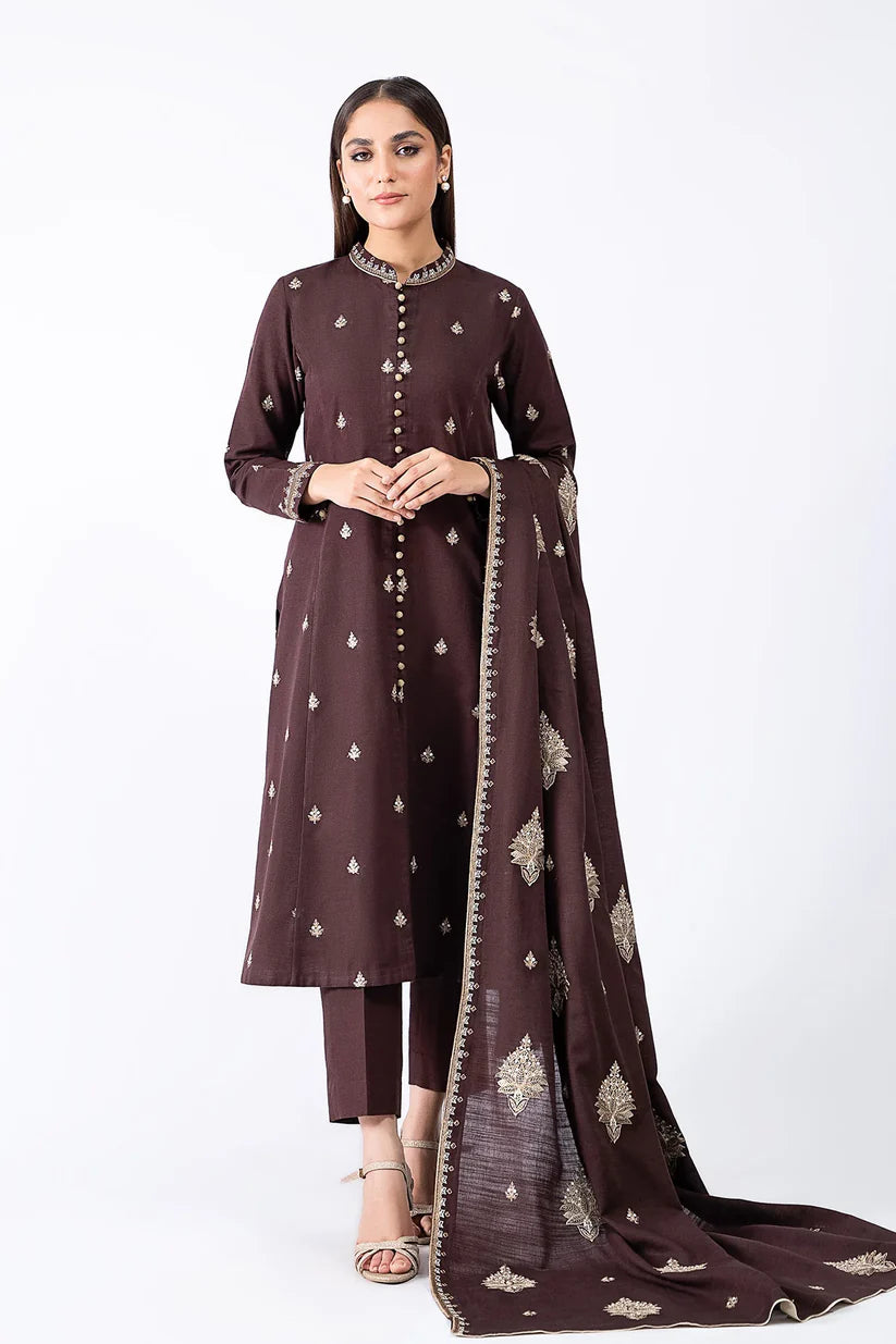 RT1121-WINTER 3-Pc Embroidered Dhanak Suit with Heavy Embroidered Dhanak Shawll