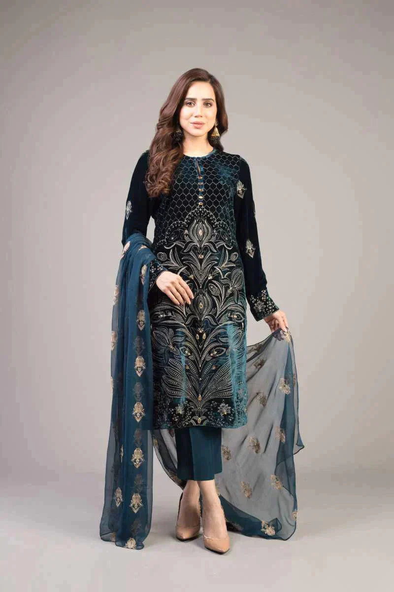 Bareeze 3PC Lawn Front Full Embroidered Back Bazo Embroidered Bember Dupatta -RT436