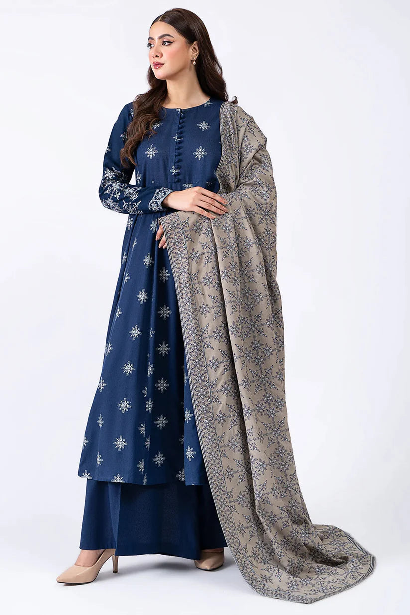 RT1072-WINTER 3-Pc Embroidered Dhanak Suit with Heavy Embroidered Dhanak Shawll