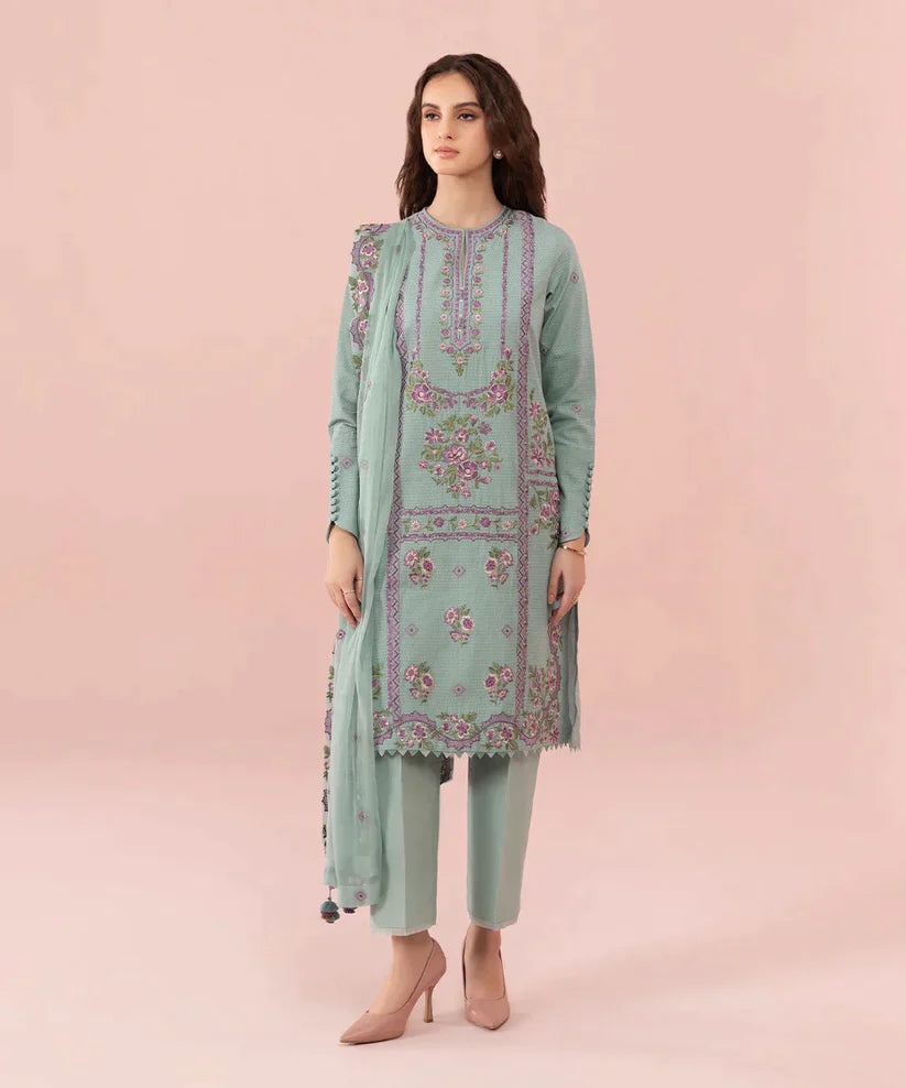 RT842-SUMMER 3PC Lawn Embroidered Shirt With Chiffon Embroidered Dupatta