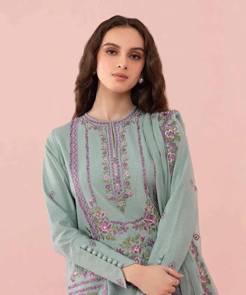 RT842-SUMMER 3PC Lawn Embroidered Shirt With Chiffon Embroidered Dupatta