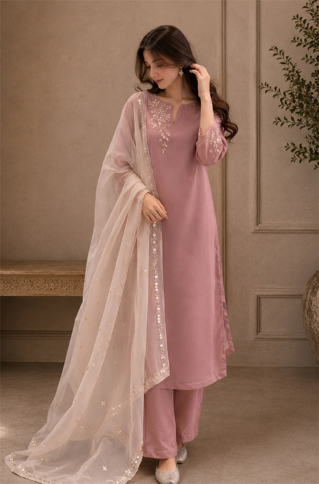 Bunaai - Summer-3PC Lawn Embroidered Suit -RT1360