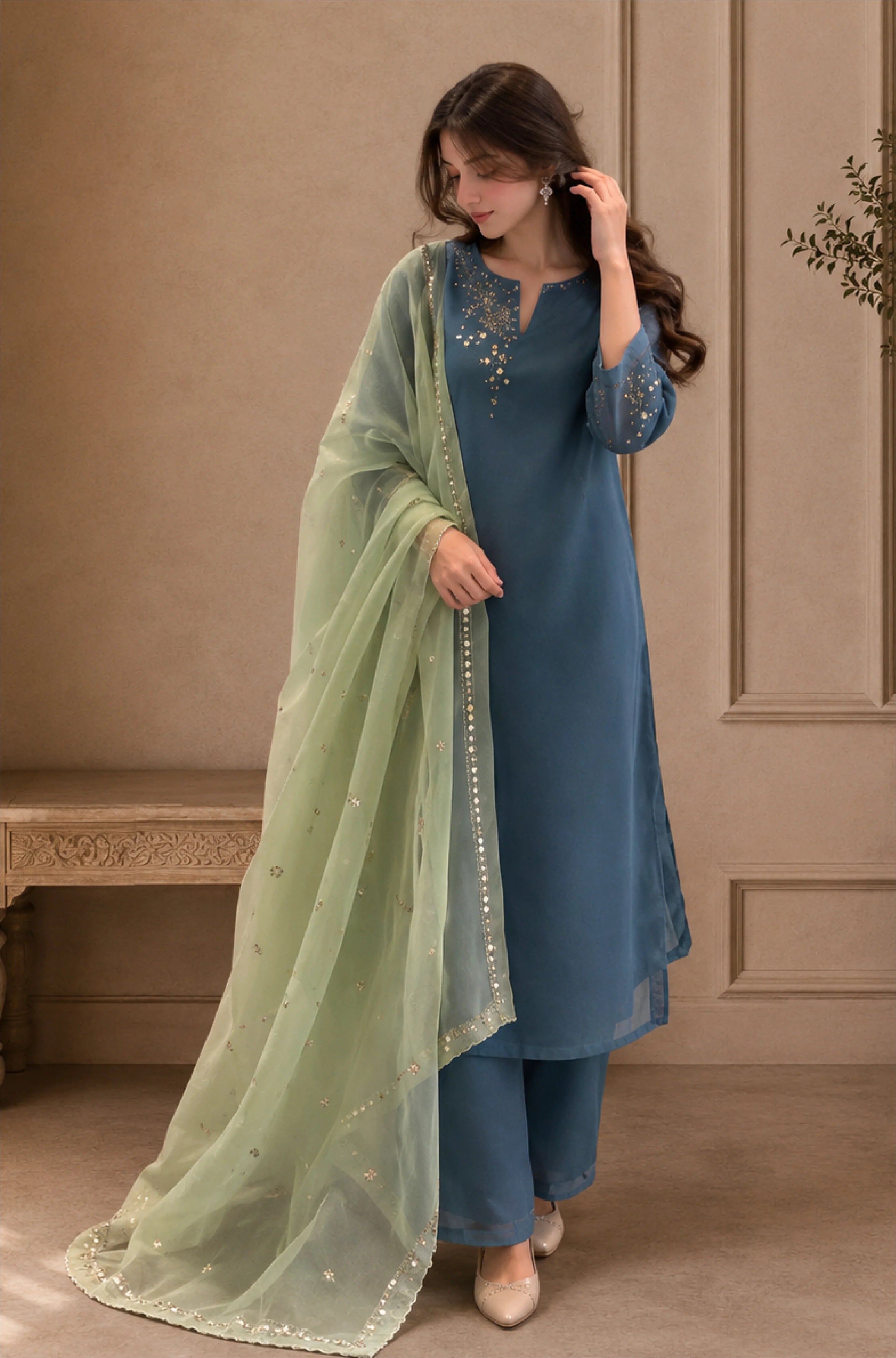 Bunaai - Summer-3PC Lawn Embroidered Suit -RT1359