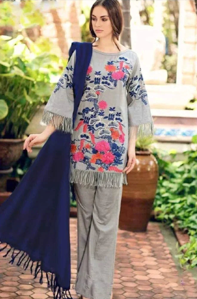 Charizma - 3pc Embroidered khaddar Shirt With Bumble Wool Shawll -RT024