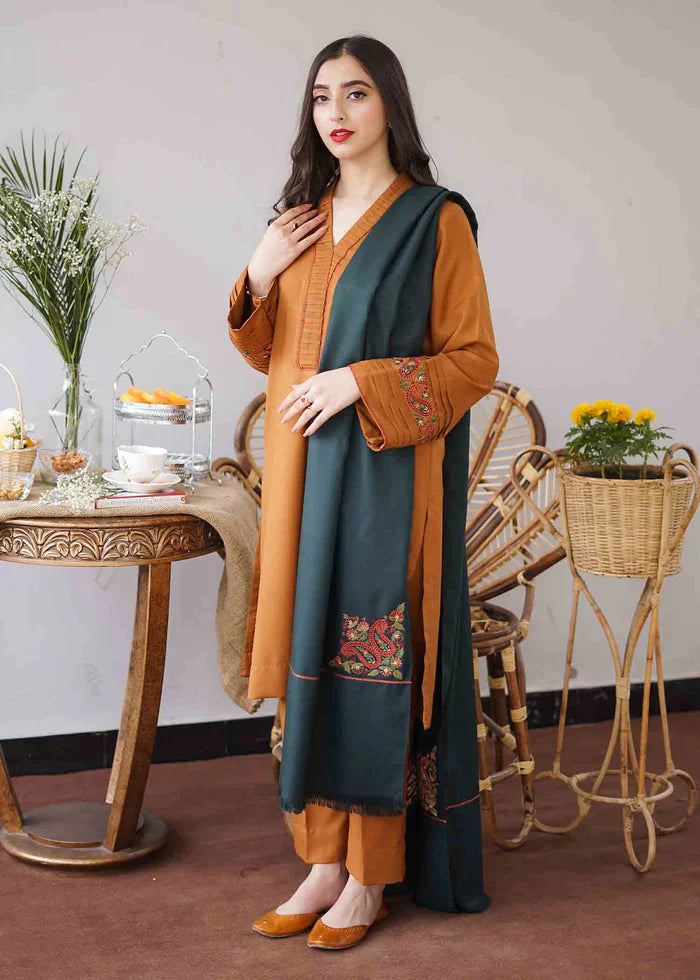 3PC WINTER Dhanak suit with Embroidered Shawll-RT047