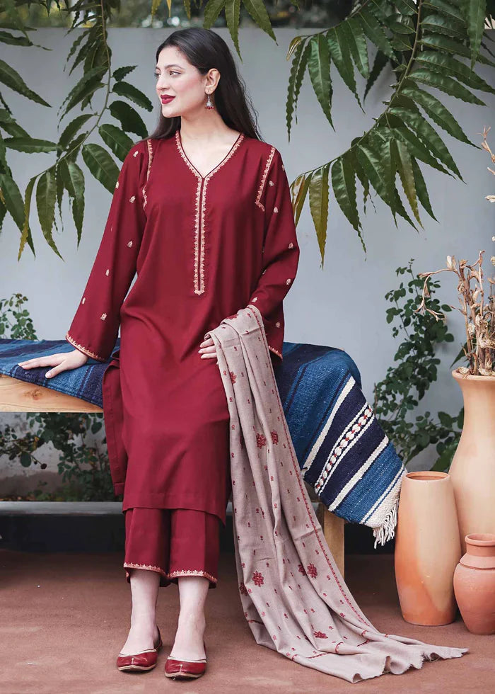 WINTER 3PC Dhanak suit with Embroidered Shawll-RT066