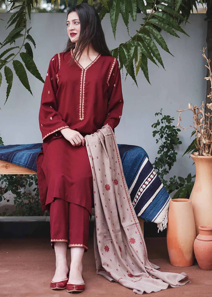 WINTER 3PC Dhanak suit with Embroidered Shawll-RT066