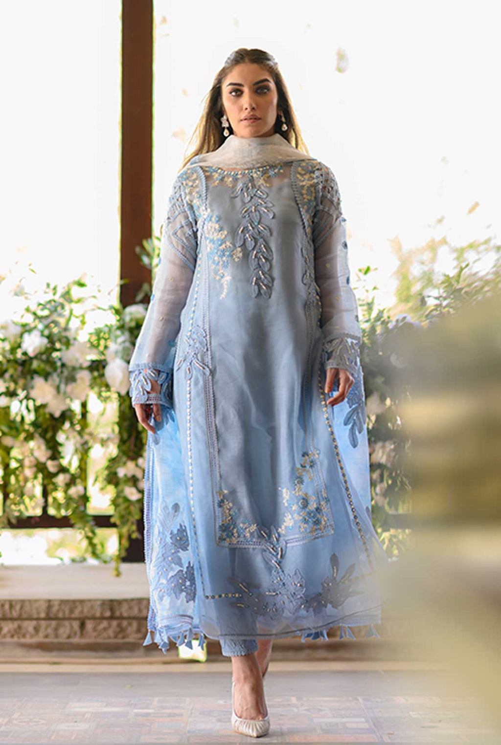 Nadia Farooqi-Embroidered 3pc organza dress with organza duppata-RT416