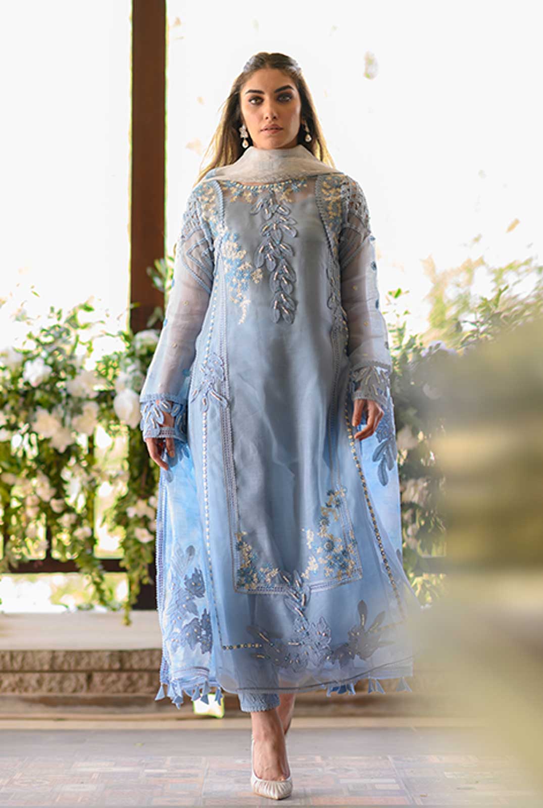 Nadia Farooqi-Embroidered 3pc organza dress with organza duppata-RT416