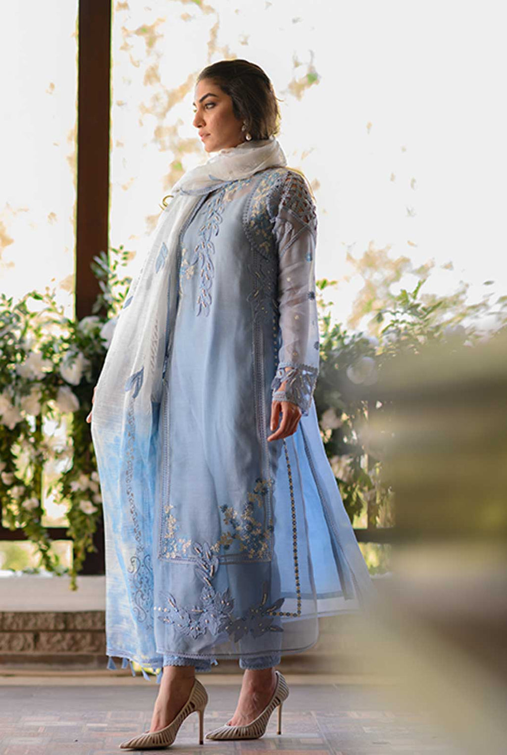 Nadia Farooqi-Embroidered 3pc organza dress with organza duppata-RT416
