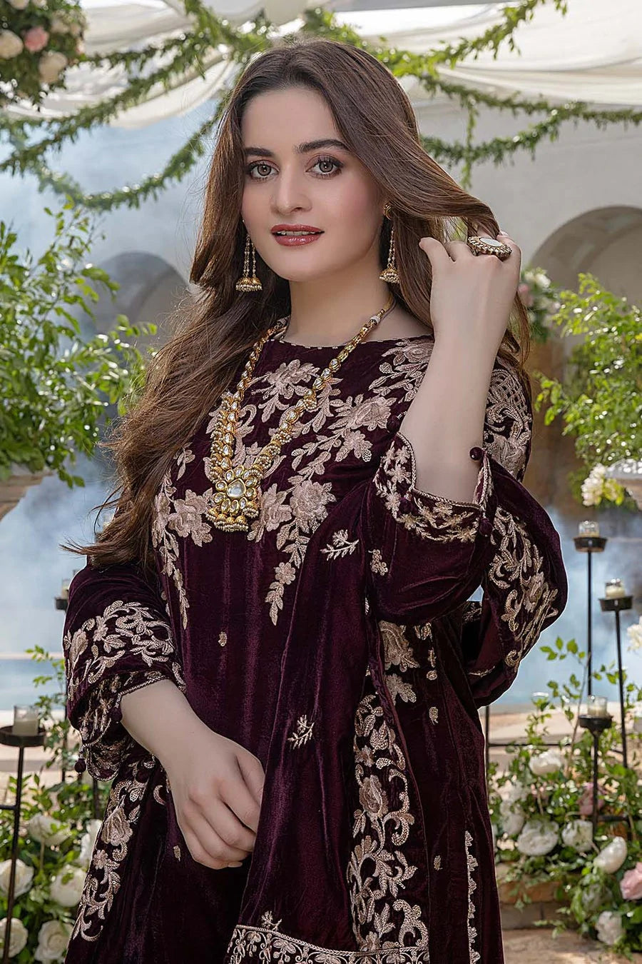Embroidered Velvet Three piece With Velvet Shawl Winter Collection-RT020