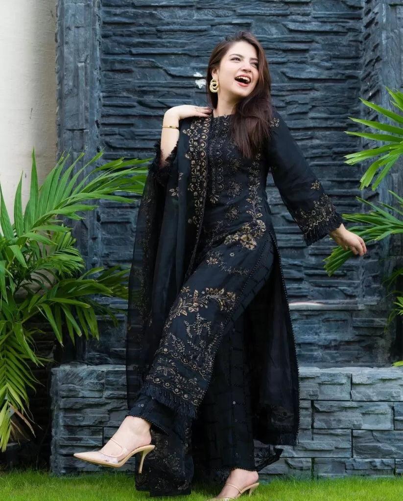 NISA - 3PC Lawn Embroidered Shirt With Chiffon Embroidered Dupatta -RT413