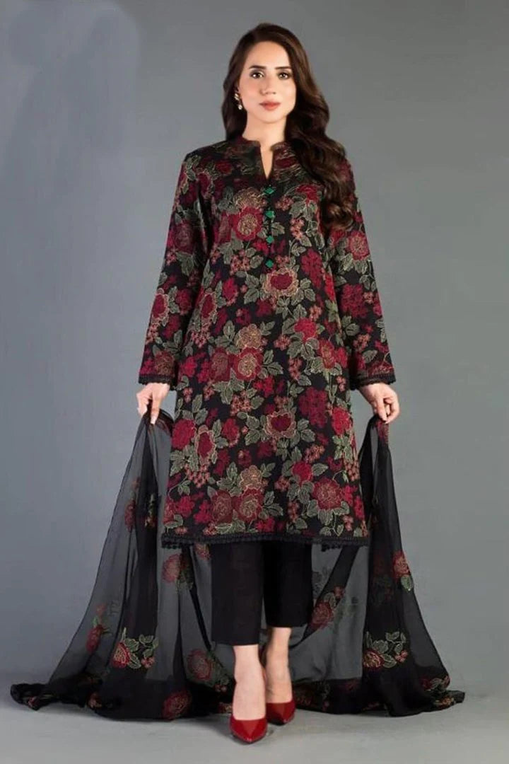 Bareeze -Embroided 3pc Linen dress with embroidered chiffon dupatta-RT028
